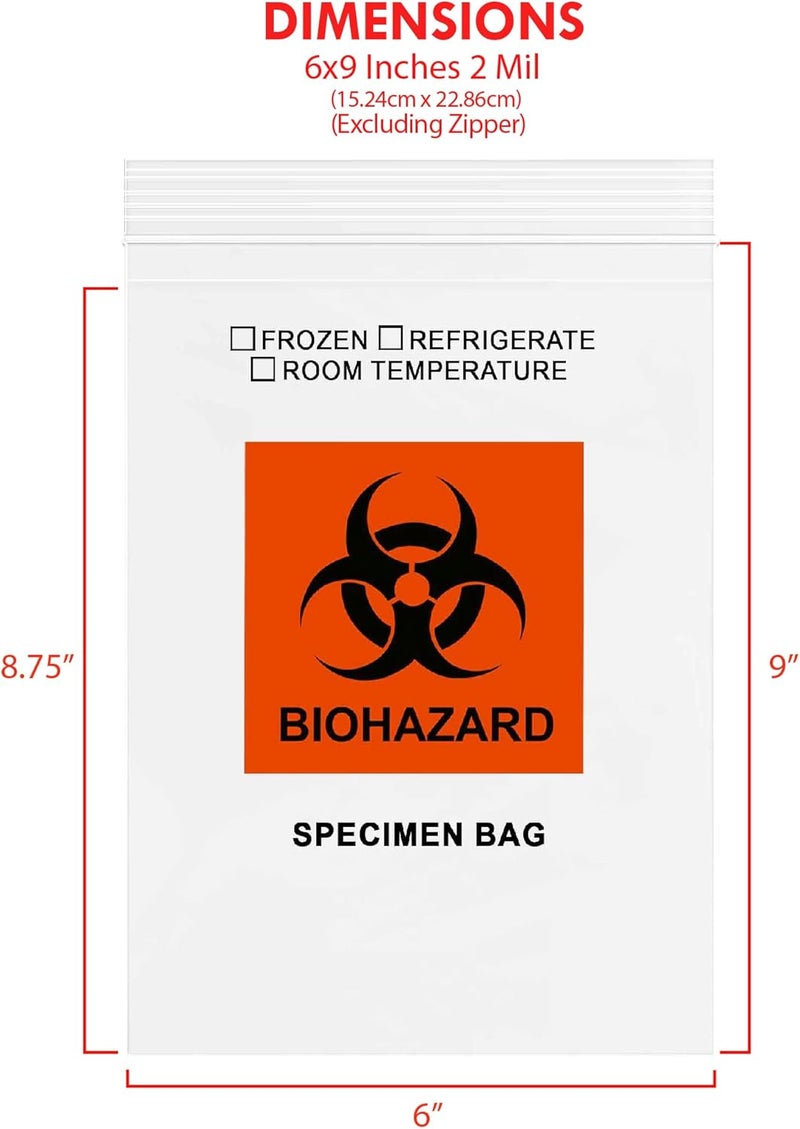 GPI POLY GPI - 6" X 9" 100 Pack, Biohazard Specimen Zip Bags, with Pouch, 2 Mil Thick, for Laboratory or Health Care Facility Samples. - Image 2